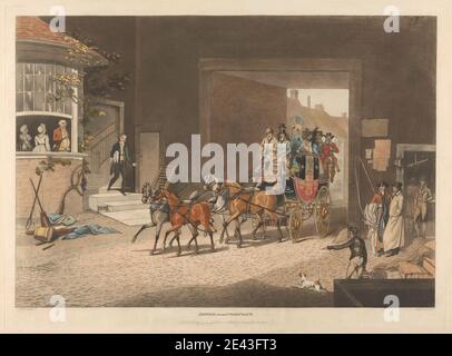 Robert Havell, 1769â € "1832, Briten, Coaching [ein Paar]: 2. Ankunft des Stage Coach, 1816. Aquatinta, handfarbig. Stockfoto