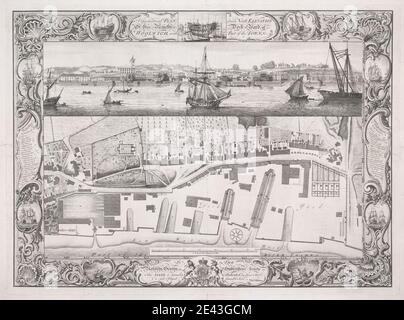 Druck von Pierre Charles Canot, ca. 1710â €"1777, Französisch, aktiv in Großbritannien, Geometrische Plan seiner Majestät Dockyard, in Woolwich, 1753. Strichgravur auf mittelschwerem, mäßig strukturiertem, cremefarbenen Papier. Stockfoto