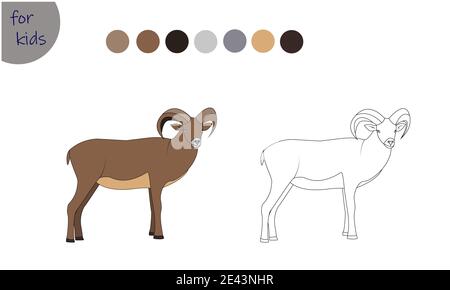 Bild für Kinder Bauernhof Tier, Bergziege, Bild nach Farben ausmalen. Stock Vektor