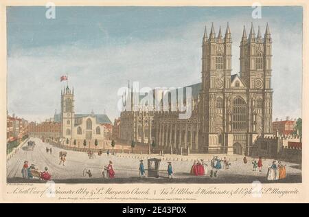 Thomas Bowles, ca. 1712â € "starb 1753, Briten, EINE Südansicht von Westminster Abby & St. Margarets Church. Handkolorierte Gravur auf Wove Papier. Architektonisches Thema, Wagen, Kirche, Rasen, Wurf, Männer, Verkäufer, Frauen. City of Westminster , England , Greater London , London , St. Margaret's, Westminster , Großbritannien , Westminster Abbey Stockfoto
