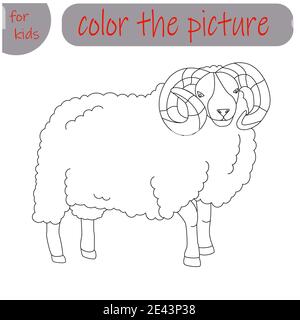 Malbuch für Kinder Bauernhof Tier, RAM, Stock Vektor