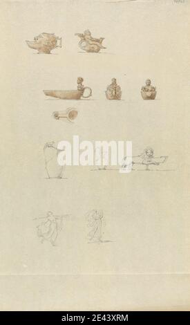 Sir Robert Smirke der Jüngere, 1781â € "1867, britische, Skizzen der Ornamental Designs, für Öllampen und Gießen Gefäße, 1802-1804. Braunes Waschmittel, Graphit, Feder und braune Tinte auf dünnem, mäßig strukturiertem, beigefarbenem Papier. Stockfoto