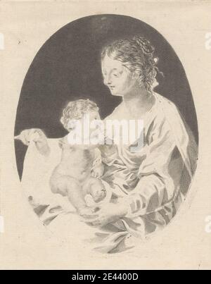 Druck gemacht von Francesco Bartolozzi RA, 1728â € “1815, Italienisch, aktiv in Großbritannien (1764â € “99), die Jungfrau und das Kind, 1770. Stipple Gravur auf mäßig dicken, modrately strukturiert, cremefarbenen Papier gelegt. Baby, schwarz, junge, Umhang, Kinder, Kleid, oval, Porträt, religiöse und mythologische Thema, weiß, Frau. Jesus Christus (7-2 v. Chr./BCE bis 30-36 n. Chr.) Maria Stockfoto