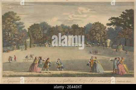 Jean B. C. Chatelain, 1710â € "1771, Französisch, EINE Perspektive Blick auf die Bowling Green &c. in Gubbins in Hertfordshire, ein Sitz von Sr. Jeremy Sambrooke Bart, ca. 1750. Handkolorierte Gravur. Stockfoto