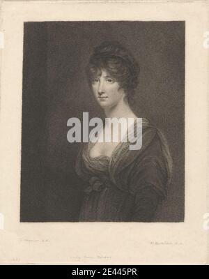 Druck gemacht von Francesco Bartolozzi RA, 1728â €" 1815, Italienisch, aktiv in Großbritannien (1764â € "99), Lady Jane Dundas, ca. 1802. Stippelgravur, Mezzotint und Radierung auf mäßig dickem, mäßig strukturiertem, cremefarbenen Wobentpapier. Tuch, Locken, dunkel, drapiert, Kleid, Kleid, Gravur, Haare, Stirnband, monochrom, Porträt, Bänder, Stippelgravur, Frau. Dundas, Lady Jane, Viscountess Melville (1766-1829) Stockfoto