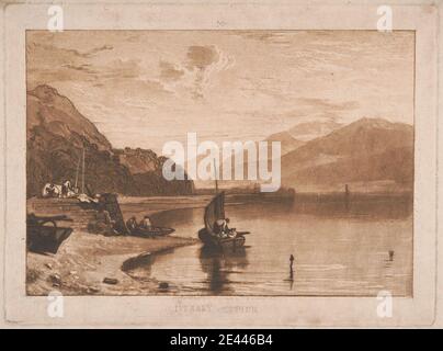 Geätzt und graviert von Joseph Mallord William Turner, 1775â € "1851, britische, Inverary Pier, Loch Fyne, Morgen, 1811. Ätzung und Mezzotinta, gedruckt in brauner Tinte Kupferstichproof (b) (berührt) auf mittlerem, leicht strukturiertem, cremefarbenen Wove-Papier. Stockfoto