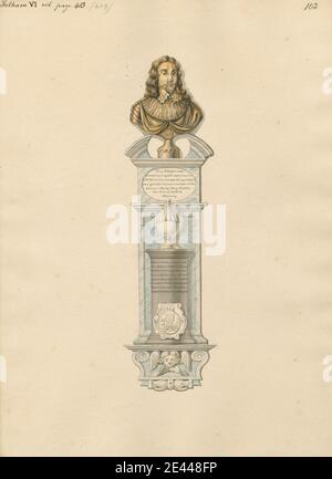 Zugeschrieben Daniel Lysons, 1762â € "1834, britische, Bildnis von Charles I über dem Denkmal für Sir Nicholas Crispe von Fulham Kirche, zwischen 1796 und 1811. Stift und schwarze Tinte und Aquarell über Graphit auf Medium, leicht strukturiert, Creme Wove Papier. Architektonisches Thema, Kirche, Bildnis, Denkmal. All Saints Church , England , Fulham , Greater London , London , Vereinigtes Königreich Stockfoto