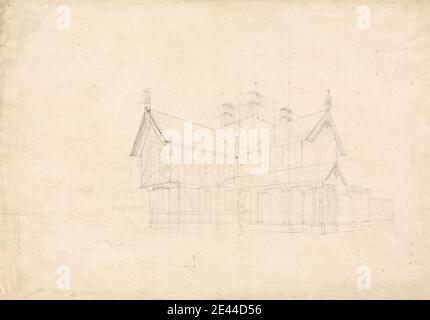 Studio von Sir Jeffry Wyatville, 1766â € "1840, Briten, Cottages in Chatsworth, Derbyshire: Perspektive, nach 1818. Graphit auf leicht strukturiertem, mittlerem, weißem Gewebe-Papier. Architektonisches Motiv Stockfoto