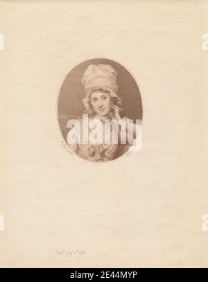 Druck gemacht von Francesco Bartolozzi RA, 1728â € “1815, Italienisch, aktiv in Großbritannien (1764â € “99), Mrs. Chambers, 1782. Stippelgravur auf mittelschwerem, mäßig strukturiertem, cremefarbenen Papier. Kostüm, Locken, Hand, Hut, Oval, Porträt, Band, Frau Stockfoto
