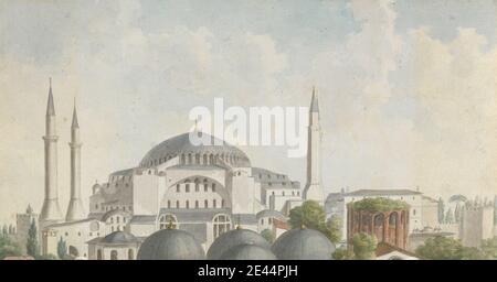 Willey Reveley, [?], 1760â € "1799, Briten, Ansichten in der Levante: Blick auf die Kuppeln und Türme der Hagia Sophia, Istanbul, ca. 1785. Aquarell und Feder und graue Tinte auf Medium, leicht strukturiert, cremefarbenen Papier. Architektonisches Thema, Stadtbild, Kuppeln, Moschee, Religion, Türme. Asien , Asien , AyÃ­a SofÃ­a , Konstantinopel , Istanbul , Levant , Marmara , Türkei Stockfoto