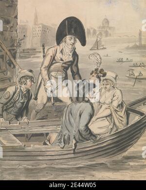 Isaac Cruikshank, 1756â € "1810, britische, Einschiffung auf der Fähre, undated. Grau waschen, braun waschen, Graphit, Stift und schwarze Tinte auf Medium, leicht strukturiert, beige Wove Papier. kapitän, Karikatur, Fähre, Hut, Hafen, Meer, Frau Stockfoto