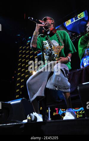 Rapper Soulja Boy tritt am 16. Mai 2009 während der Zootopia 2009 im Izod Center in East Rutherford, New Jersey, USA, auf der Bühne auf. Foto von Gregorio Binuya/ABACAPRESS.COM Stockfoto