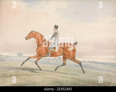 George Alken, 1794â € "aktiv 1837, Briten, die Ausübung eines Racehorse, undated. Aquarell, Graphit, Gouache, und Stift und braune Tinte auf Medium, leicht strukturiert, gebläute weiße, wove Papier. Feld, Pferd (Tier), Pferderennen, Reiter, Reiten, Jockey, Landschaft, Mann, Sportkunst Stockfoto
