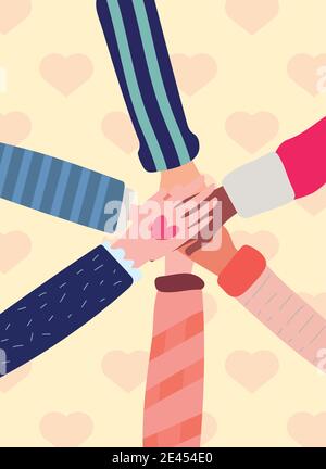 Gruppe von Händen Freundschaft Team gezeichnet Stil Symbol Vektor Illustration Design Stock Vektor