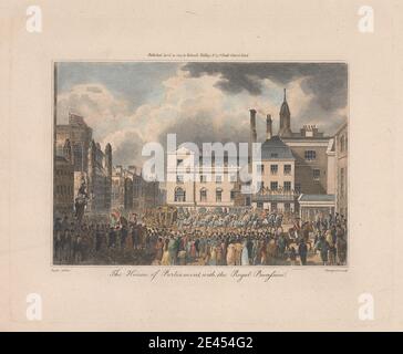 Thompson, die Houses of Parliament mit der königlichen Prozession, 1804. Handkolorierte Gravur. Stockfoto