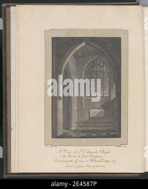 Print made by William Blake, 1757â€“1827, British, A View of St. Edmund's Chapel, in der Kirche von East Dereham, mit dem Grab von William Cowper Esq, 1804. Radierung und Liniengravur auf mittelschwerem, leicht strukturiertem, cremefarbenen Papier. Stockfoto