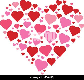 Valentines von roten und rosa Farbtönen in verschiedenen Größen angeordnet In Herzform Vektorgrafik Stock Vektor