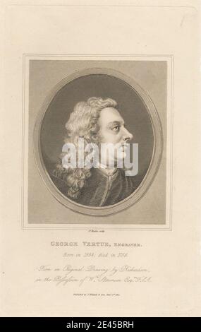 Druck gemacht von James Basire, 1769â €"1822, Briten, George Vertue, Graveur, 1812. Radierung und Strichgravur auf mittlerem, leicht strukturiertem, cremefarbenem Wove-Papier. Locken, Graveur (Grafiker), Mann, Oval, Porträt, Profil (Figur), Society of Antiquaries of London. Vertue, George (1684â € "1756), Graveur und Antiquariat Stevenson, Seth William (1784â € "1853), Antiquariat Stockfoto