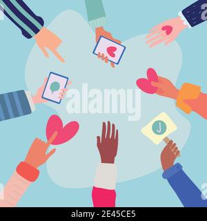 Gruppe von Händen Freundschaft um gezeichnet Stil Symbol Vektor Illustration Design Stock Vektor