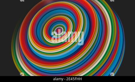3D-Rendering von Regenbogenfarbkreisen mit Verschiebungseffekt und Kreisförmige Bewegung Stockfoto