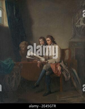 John Hamilton Mortimer, 1740â € "1779, britische, Portrait of a man and a Boy Blick auf Drucke, zwischen 1765 und 1770. Öl auf Leinwand. Kunst, Junge, Hosen, Schnallen, Büsten, Stuhl, Chemise, Kind, Kenner, Gespräch Stück, Stiche, Vater, Kamin, Genre Thema, Licht, Mann, oval, Portfolio (Gruppe von Werken), Porträt, redingote (Mantel), Skulpturen, Schuhe (Schuhe), Sohn, Strümpfe, Geschmack (Ästhetik), Urne, Fenster Stockfoto