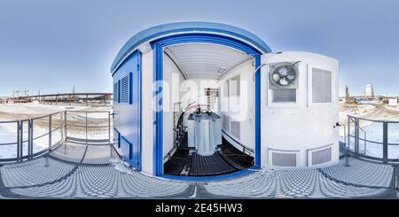 360 Grad Panorama Ansicht von GOMEL, WEISSRUSSLAND - FEBRUAR, 2017: Full spherical seamless hdri Panorama 360 Winkel innerhalb Hochspannungsnetzteil Schild in äquirectangular Projektion.