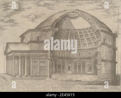 Druck von unbekanntem Künstler, sechzehnten Jahrhundert, Pantheii Fidelissime Dimensi Exterior et Interior, 1553. Radierung und Liniengravur auf dünnem, leicht strukturiertem, cremefarbenen Papier. Architektonisches Motiv, Kirche, Stadtbild, Querschnitt, oculus, Tempel. Europa , Italien , Latium , Pantheon (Rom) , Rom Stockfoto