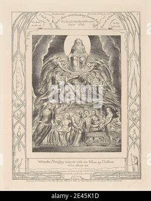 William Blake, 1757â € "1827, britische, Book of Job, Platte 2, Satan vor dem Thron Gottes, 1825. Strichgravur auf mittelschwerem, leicht strukturiertem, cremefarbenen Wove-Papier. Stockfoto