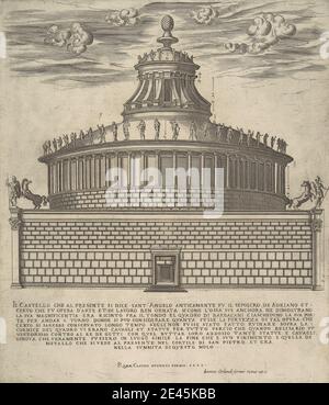 Druck von unbekannten Künstler, sechzehnten Jahrhundert, Il Castello che al Presente si Dice Sant'Angelo Anticamente Fu il Sepolcro de Adriano, 1583. Strichgravur auf mittelschwerem, leicht strukturiertem, cremefarbenen Papier. Stockfoto