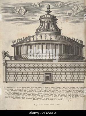 Druck von unbekannten Künstler, sechzehnten Jahrhundert, Il Castello che al Presente si Dice Sant'Angelo Anticamente Fu il Sepolcro de Adriano, 1583. Strichgravur auf mittelschwerem, leicht strukturiertem, cremefarbenen Papier. Stockfoto