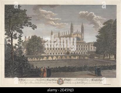 Peter S. Lamborn, 1722â € "1774, EIN Blick auf die West Front von Clare Hall, King's College Chapel..in der Universität Cambridge. Handkolorierte Radierung. Stockfoto