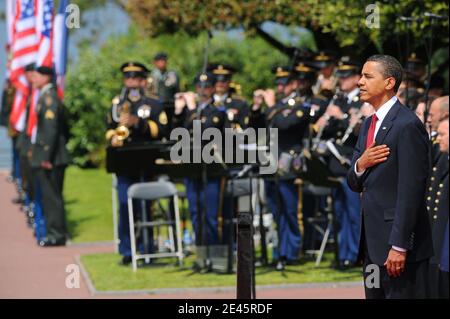 US-Präsident Barack Obama nimmt am 6. Juni 2009 am 65. D-Day auf dem amerikanischen Friedhof und der Gedenkstätte Normandie in Colleville-sur-Mer, Normandie, Frankreich, Teil. Foto von Thierry Orban/ABACAPRESS.COM Stockfoto