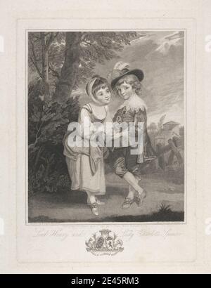 Druck von John Jones, ca. 1745â €"1797, Briten, Lord Henry und Lady Charlotte Spencer als "die jungen Fortune tellers", 1790. Aquatinta, Radierung und Stipple (First State) auf mäßig dickem, mäßig strukturiertem, cremefarbenen, gedeckten Papier. Spencer, Lord Henry John (1770â € "1795), britische Diplomat und Politiker Spencer, Lady Charlotte (1769â € "1802) Stockfoto