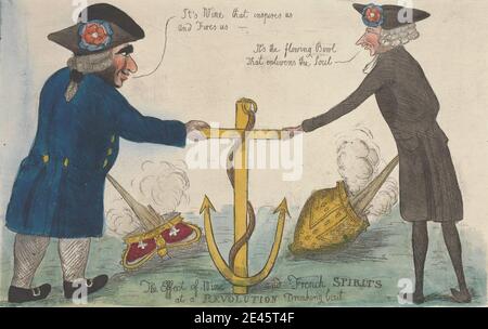 (?) William Dent, aktive 1784â € "1793, die Wirkung von Französisch Wein und Französisch Spirituosen bei einer Revolution trinken Kampf, 1791. Radierung mit Aquarell auf gedeckten Papier. Stockfoto