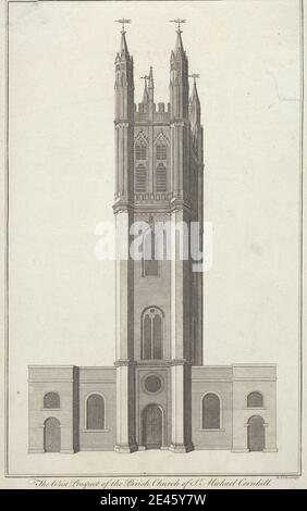 Benjamin Cole, 1697â € "1783, britische, die West Prospect der Pfarrkirche St. Michael, Cornhill, undated. Gravur. Stockfoto