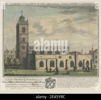 William Henry Toms, ca. 1700â €“ ca. 1750, Britisch, der Südwestprospekt der Kirche St. Giles ohne Cripplegate, 1737. Gravur. Stockfoto