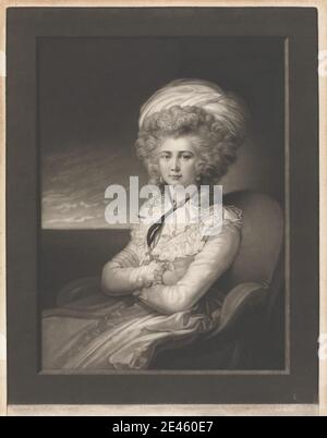 Druck gemacht von Valentine Green, 1739â €"1813, Briten, Mrs. Cosway, 1787. Mezzotint auf mäßig dickem, mäßig strukturiertem, cremefarbenen Papier. Künstler, Stuhl, Kostüm, Kreuz (Objekt), Locken, Ohrringe, Fichu, Kleid, Hut, Horizont-Linie, Musselin, Porträt, Rüschen, Selbstporträt, Turban, Frau. Cosway, Maria Louisa Catherine Cecilia, Baroness Cosway in den Adel des österreichischen Reiches (1760â € "1838), Geschichte Maler und Pädagoge Stockfoto