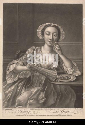 Druck gemacht von Richard Houston, ca. 1721â €"1775, British, Tasting, 1753. Mezzotint auf mittelschwerem, mäßig strukturiertem, cremefarbenen Papier. Stockfoto