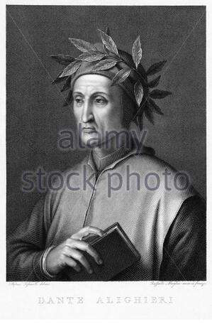 Dante Alighieri, einfach Dante genannt, c1265 – 1321, war ein italienischer Dichter, Schriftsteller und Philosoph, Vintage Illustration von 1801 Stockfoto