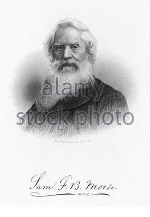 Samuel Finley Breese Morse, 1791 – 1872, war ein amerikanischer Erfinder und Maler. Morse trug zur Erfindung eines Eindraht-Telegraphensystems bei, das auf europäischen Telegrafen basiert. Er war ein Co-Entwickler von Morse-Code und half bei der Entwicklung der kommerziellen Nutzung der Telegraphie. Stockfoto