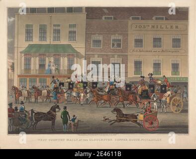 Charles Rosenberg, aktiv 1828â € "1848, West Country Mails an der Gloucester Coffee House, Piccadilly, 1828. Aquatinta, handfarbig. Stockfoto