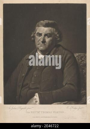 Charles Howard Hodges, 1764â € "1837, Briten, Reverend Thomas Warton, 1786. Mezzotinta auf mäßig dickem, mäßig strukturiertem, cremefarbenen, gedeckten Papier. Stockfoto