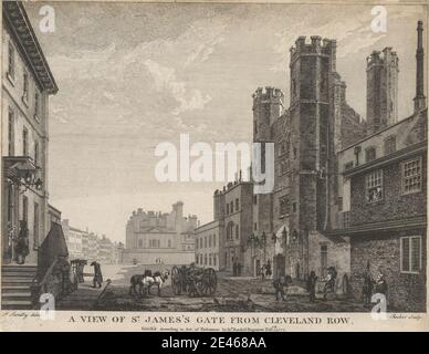 Edward Rooker, 1724â € "1774, Briten, EIN Blick auf St. James's Gate von Cleveland Row, 1777. Gravur. Stockfoto