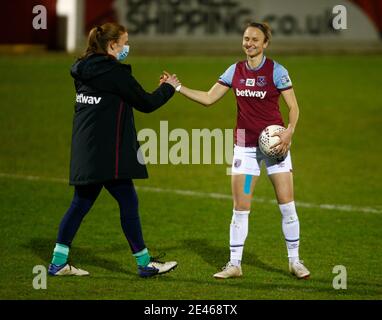 Dagenham, Großbritannien. Januar 2021. DAGENHAM, ENGLAND - JANUAR 21: Martha Thomas von West Ham United WFC während FA Women's Continental Tyres League Cup Quarter Finalspiel zwischen West Ham United Women und Durham Women im Chigwell Construction Stadium am 21. Januar 2021 in Dagenham, England Credit: Action Foto Sport/Alamy Live News Stockfoto