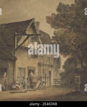 Robert Dixon, 1780â € "1815, britische, Zahlen außerhalb der Boar Inn, undated. Aquarell, mit Stift, in brauner Tinte und Graphit auf Medium, mäßig strukturiert, beige, getuschtes Papier, aufgezogen, sehr dick, mäßig strukturiert, beige, Karton. Architektonisches Motiv Stockfoto