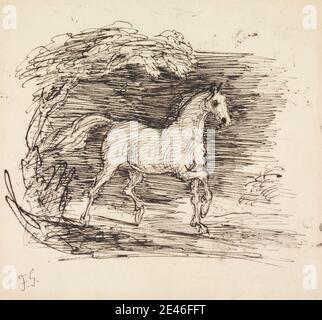 Sir Francis Grant, 1803â € "1878, britische, EIN graues Pferd Trotting aus einem Wald, undated. Stift, in brauner Tinte auf Medium, leicht strukturiert, creme, gewebt Papier. Tierkunst Stockfoto