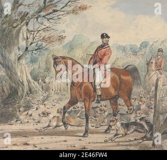 Samuel Henry Gordon Alken, 1810â € "1894, britische, Foxhunting: Jagd Diener führt aus Hounds, undated. Aquarell, Stift und schwarze Tinte, Und Graphit auf Medium, leicht strukturiert, gebläute weiße, Wove Papier. Gebäude, Hunde (Tiere), Zaun, Fuchsjagd, Reiter, Reiten, Pferde (Tiere), Hunde (Hunde), Jagd, Jäger, Jagd, Landschaft, Männer, Weg, Diener, Sportkunst, Bäume Stockfoto