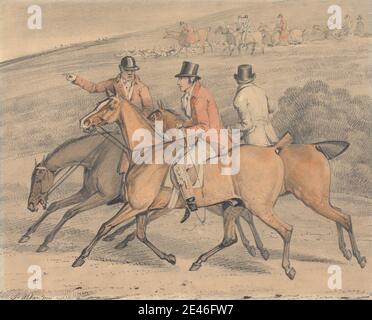 Samuel Alken, 1756â € "1815, Briten, Foxhunting: Going to Draw Cover.., undated. Aquarell, Feder und schwarze Tinte, und Graphit auf Medium, leicht strukturiert, beige, wove Papier. Büsche, Hunde (Tiere), Feld, Fuchsjagd, Hügel, Reiter, Reiten, Pferde (Tiere), Hunde (Hunde), Jagd, Jäger, Jagd, Landschaft, Männer, Sportkunst Stockfoto