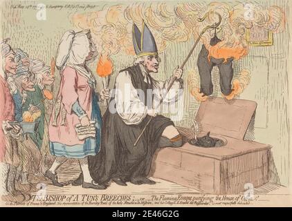 James Gillray, 1757â € "1815, Briten, der Bischof von a tun's Breeches; - oder - die flammende Eveque, Reinigung des House of Office, 1792. Radierung, handfarbig. Stockfoto