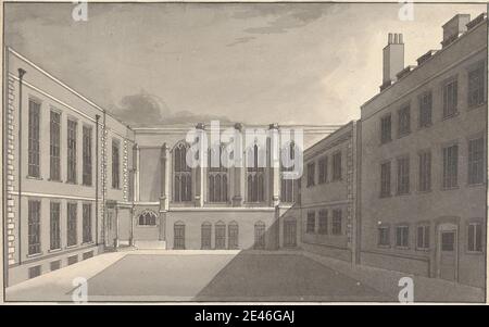 Unbekannter Künstler, The Inner Court of Merchant Taylor's Hall. Tinte und Wasch. Stockfoto